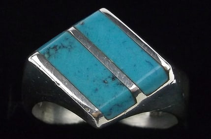 Big Mint Vint Heavy Taxco Sterling Mens Turquoise Ring 11.25 TF19