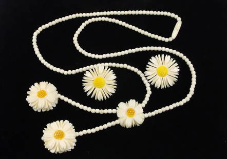 Mint Antique 1950s Sunflower Necklace Earrings Set 22": Mint Condition, In Like New Condition, Perfect