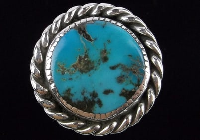 Huge Heavy 1960s Navajo Sterling Silver Turquoise Mens Ring 14