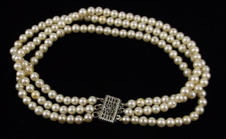 Stunning Antique 1940s 14kt White Gold Seed Pearl Bracelet 6.5"