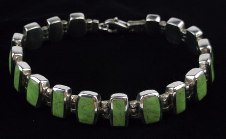 Mint Vint Heavy Thick Designer Sterling Silver Gaspeite Bracelet 7.5"