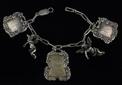 RARE Vint Mint T Foree Sterling Silver Cherub Tag Bracelet 7.75"