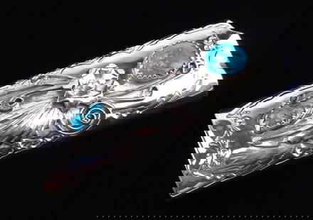 Mint Navajo James Martin Sterling Silver Turquoise Lighter Holder: handmade Genuine Navajo Sterling Silver in Excellent Condition