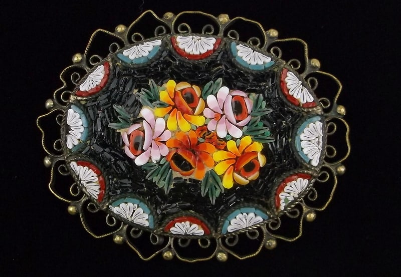 Rare Stunning 1910s Big Italian Mosaic Brooch Art Nouveau: excellent condition