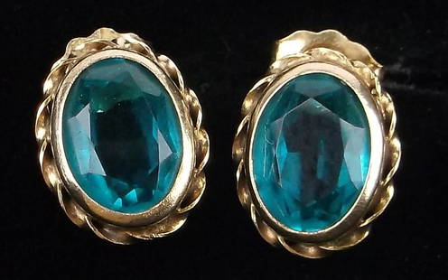 Mint vintage 1960s 14kt Gold Blue Stone Earrings 1.23g: 14kt gold in excellent condition