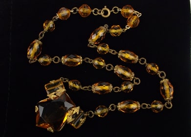 Rare Mint Antique 1910s Czech Glass Necklace 16" Art Nouveau
