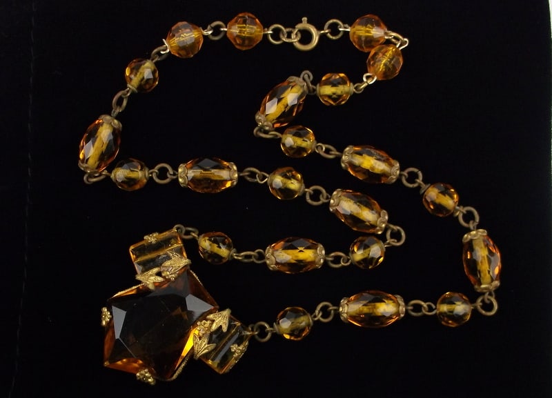 Rare Mint Antique 1910s Czech Glass Necklace 16" Art Nouveau: Mint Condition, In Like New Condition, Perfect