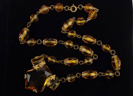 Rare Mint Antique 1910s Czech Glass Necklace 16" Art Nouveau: Mint Condition, In Like New Condition, Perfect