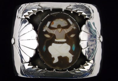 HUGE RARE Navajo RL Shurtz Sterling Kachina Cuff Bracelet 8-9"