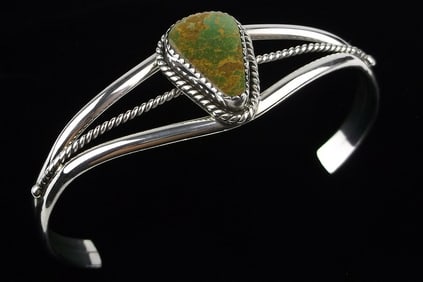 Mint Navajo Frank Guerro Sterling Silver Turquoise Cuff Bracelet 7.5"