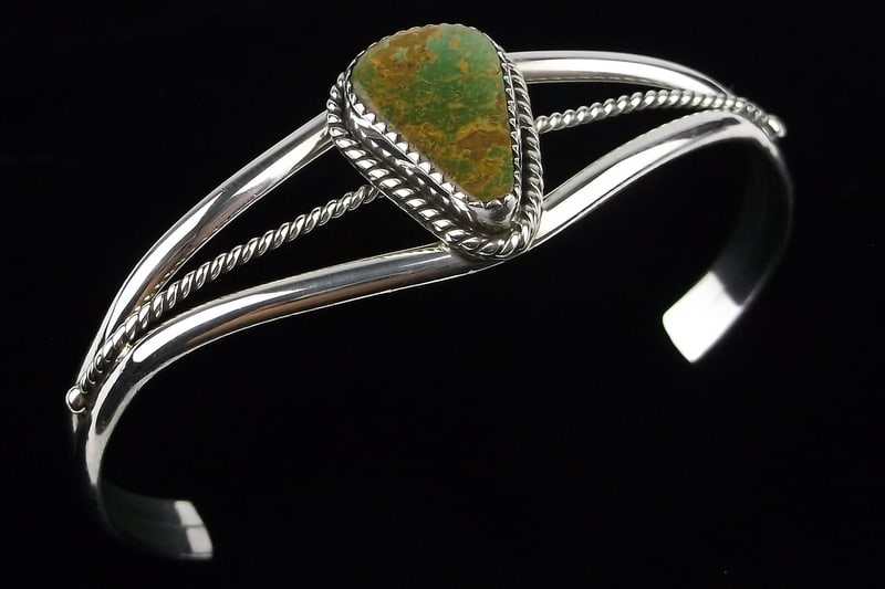 Mint Navajo Frank Guerro Sterling Silver Turquoise Cuff Bracelet 7.5": handmade Genuine Navajo Sterling Silver in Excellent Condition