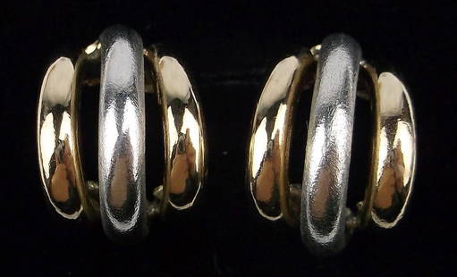 Mint Vintage 14kt White Yellow Gold Earrings 2.94g: 14kt gold in excellent condition