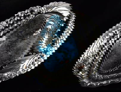 HUGE RARE Navajo Roger Skeets Sterling Nugget Rattlesnake Cuff Bracelet: A HUGE RARE Super Heavy Mint Condition Navajo Roger Skeets Handmade Signed Sterling Silver Rattle Snake Silver Nugget Turquoise Stone Cuff Bracelet. Cuff will fit a 8-10 inch wrist, features a huge