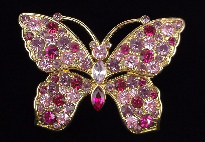 New Boxed Monet Enameled Rhinestone Butterfly Brooch: new condition