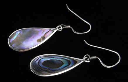 New Vintage Designer Sterling Silver Abalone Drop Earrings