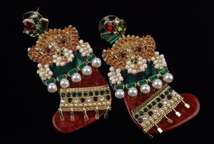 New Big Carded Rhinestone Dog Christmas Earrings $30