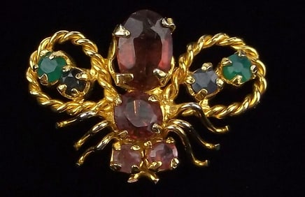 Mint Vint 1960s Ruby Sapphire Emerald Bee Insect Brooch Pin