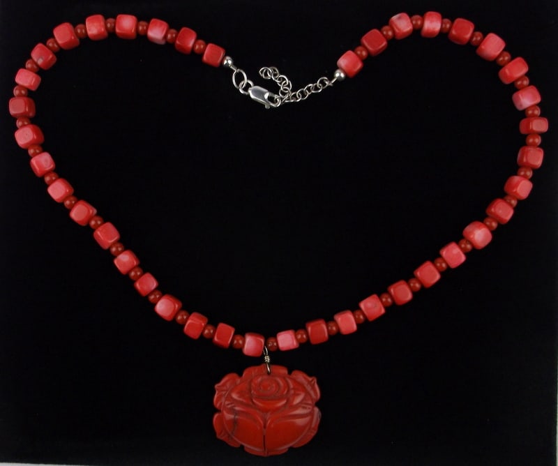 New Vintage Sterling Silver Red Coral Rose Necklace 19" (1 of 3)