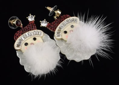 New Big Carded Rhinestone Santa Christmas Earrings $30