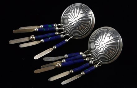 Mint Vint Navajo Sterling Silver Man In Maze Lapis Earrings