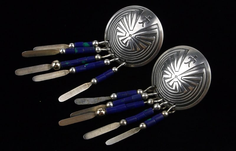 Mint Vint Navajo Sterling Silver Man In Maze Lapis Earrings: handmade Navajo Sterling Silver in Excellent Condition or better