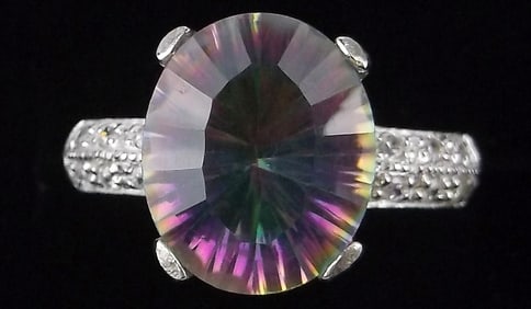 New Designer Sterling Silver 5ct Mystic Rainbow Topaz Ring 7