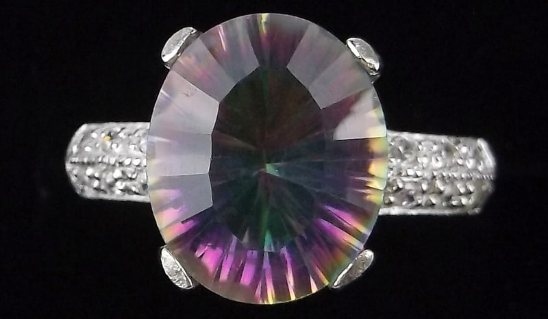 New Designer Sterling Silver 5ct Mystic Rainbow Topaz Ring 7 (1 of 2)