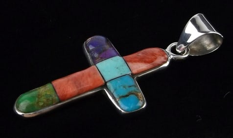 Mint Designer Sterling Turquoise Dahlia Gaspeite Cross Pendant