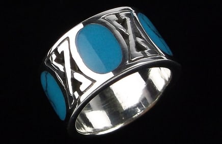 New Thick Heavy Designer Sterling Silver Turquoise Ring 6