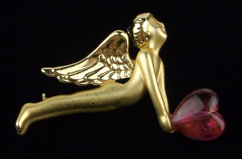 Mint Vintage Lucite Cupids Heart Brooch Signed: Mint Condition, In Like New Condition, Perfect