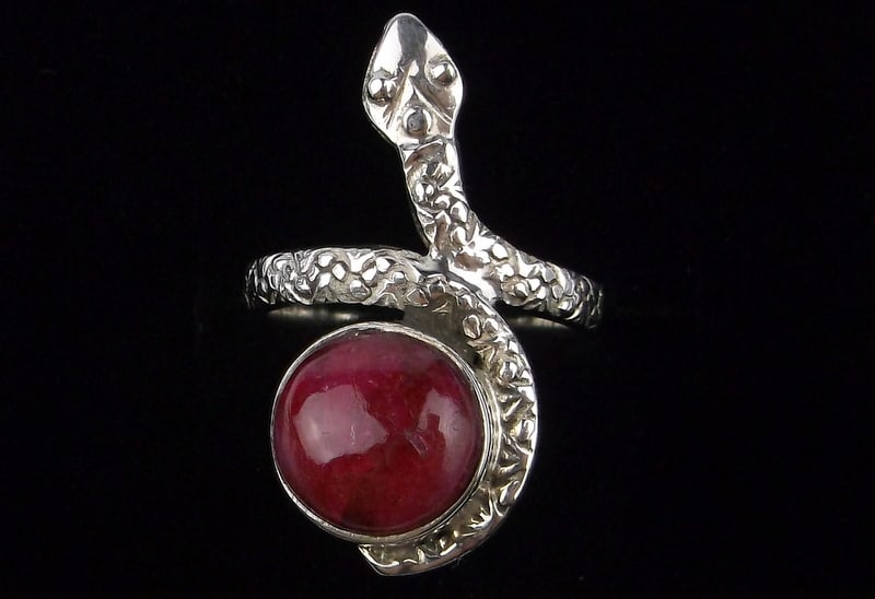 New Thick Designer Sterling Silver 2ct Ruby Snake Ring 5.5 (1 of 2)