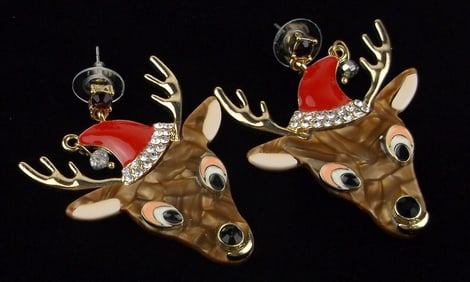 New Big Carded Rhinestone Christmas Reindeer Earrings