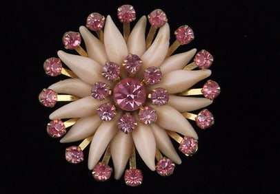 Mint Big Vintage 1950s Rhinestone Celluloid Sun Brooch