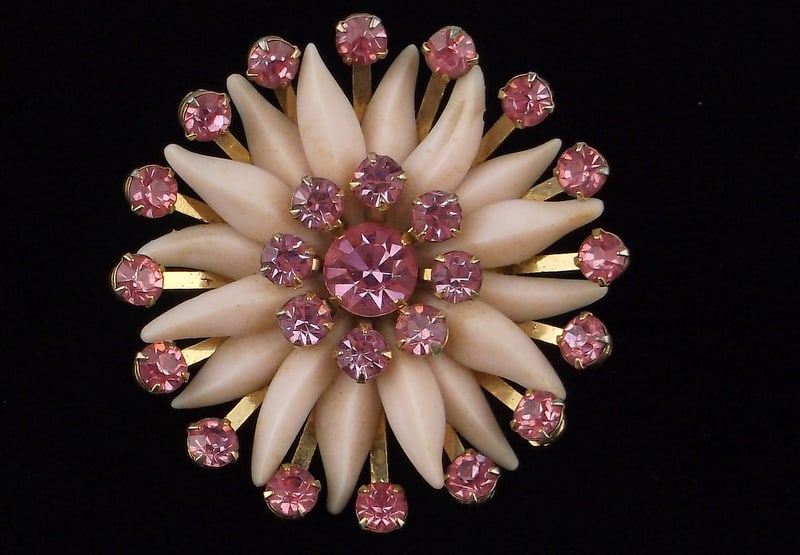 Mint Big Vintage 1950s Rhinestone Celluloid Sun Brooch (1 of 3)