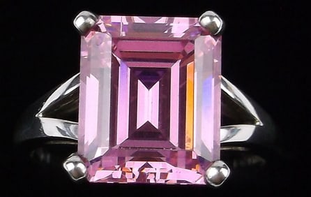 New Big Vint Sterling Silver Pink Stone Cocktail Ring 9 Designer