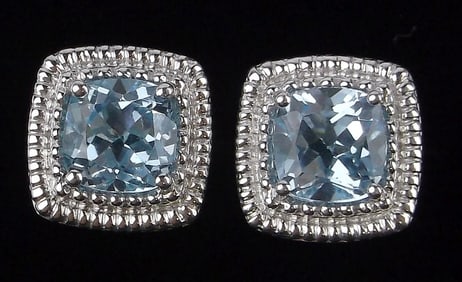 Big New Vint Designer Sterling Silver 2cttw Blue Topaz Earrings