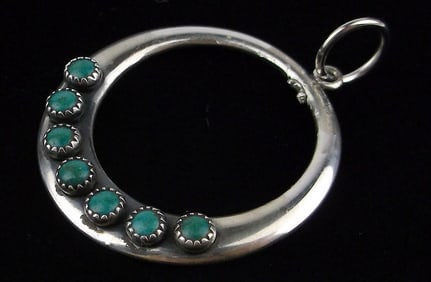 Mint Antique 1940s Navajo Sterling Silver Turquoise Pendant