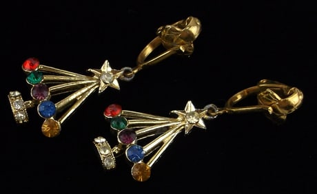Stunning Vintage 1960s Rhinestone Christmas Earrings