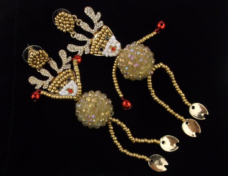 New Big Carded Rhinestone Christmas Reindeer Earrings Crystal (1 of 2)