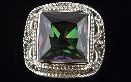 New Big Designer Sterling Silver 5ct Rainbow Topaz Ring 6.5
