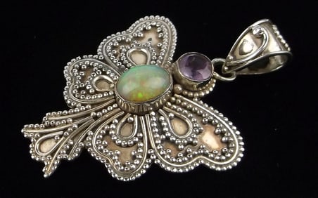Mint Big Designer Sterling Silver Opal Butterfly Pendant Amethyst