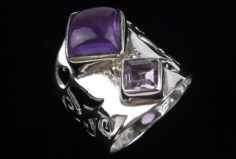New Big Vintage Designer Sterling Silver Amethyst Ring 6: Solid Sterling Silver Guaranteed, in Brand New Never Worn