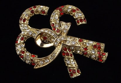 New Boxed Monet Rhinestone Christmas Candy Cane Brooch