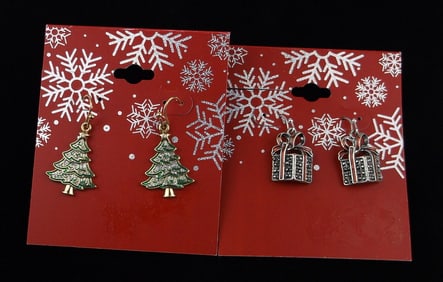 2 New Enameled Rhinestone Christmas Tree Presents Earrings Sets