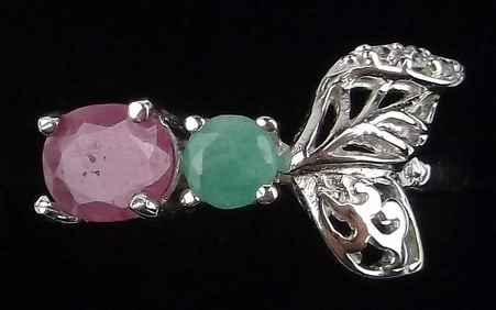 New Designer Sterling Silver Ruby Emerald Sapphire Ring 6.5