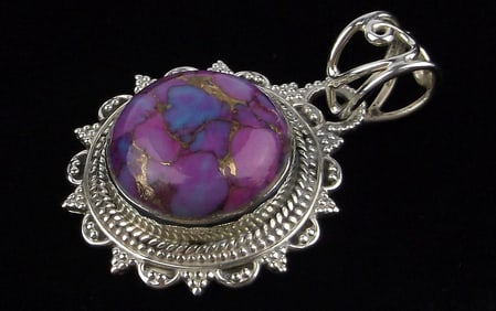 New Big Designer Sterling Silver Purple Dahlia Pendant