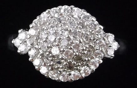 New Thick Designer Sterling Silver Crystal Dome Ring 7.5