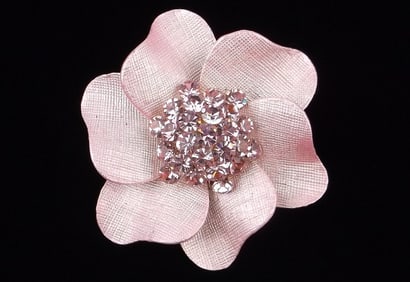 Mint Vintage Enameled Rhinestone Flower Brooch