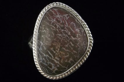 New Big Designer Sterling Silver Ancient Fossilized Coral Ring 8