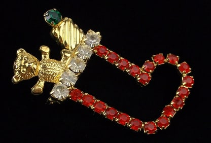 Mint Vintage Rhinestone Christmas Stocking Brooch